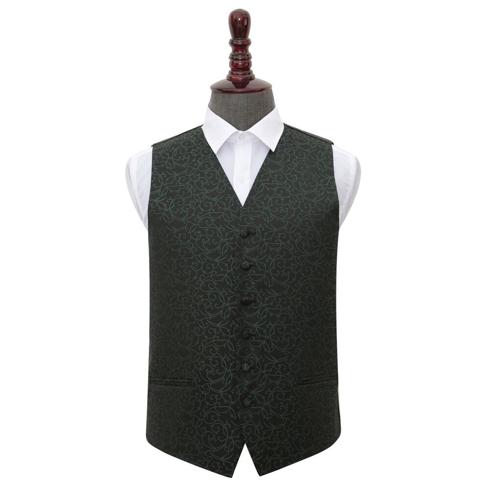 Dqt Black And Green Swirl Wedding Waistcoat - 36" Green,Black,Multicoloured