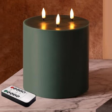 Bougie LED verte sans flamme à 3 mèches, 15 x 15 cm