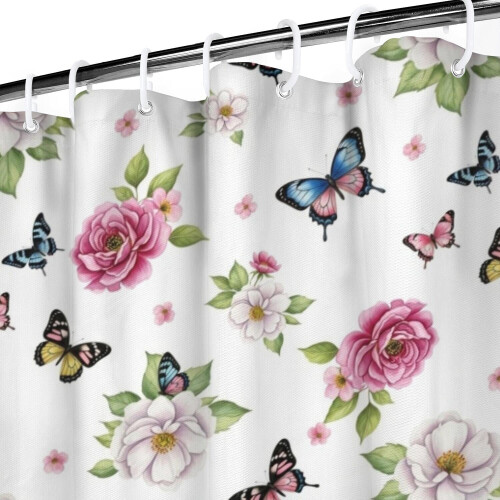 Cortina de chuveiro com estampa floral, 183 x 183 cm (72 x 72 polegadas), com 12 ganchos. 2