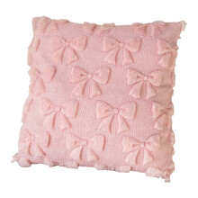 Putetrekk med sløyfe, rosa, fluffy, plysj, 40x40 cm