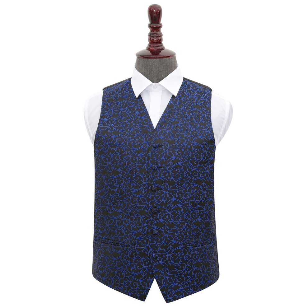 Dqt Black And Blue Swirl Wedding Waistcoat - 40" Blue,Black,Multicoloured