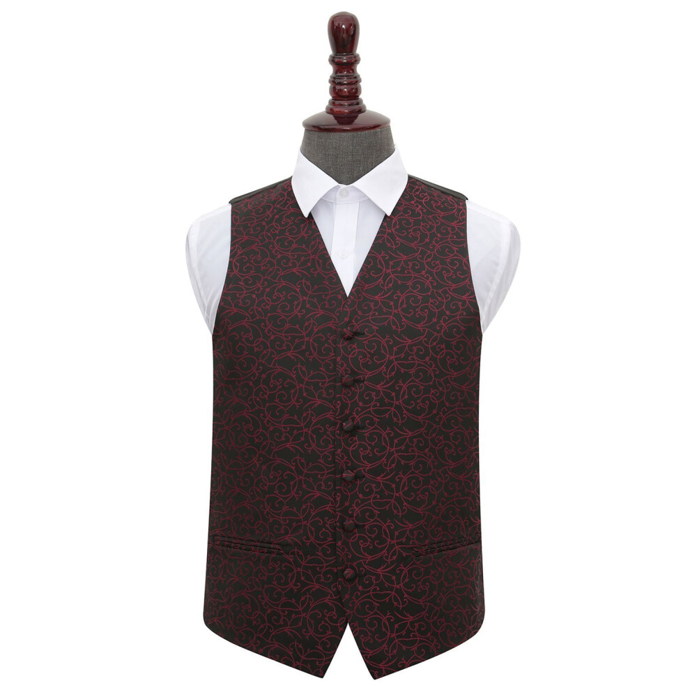 Dqt Black And Burgundy Swirl Wedding Waistcoat - 46" Black,Red,Multicoloured
