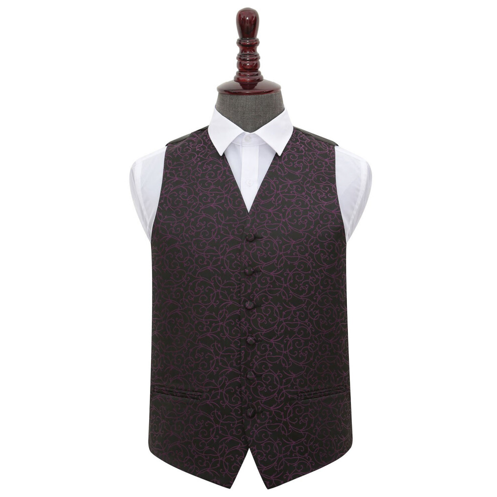 Dqt Black And Purple Swirl Wedding Waistcoat - 44" Black,Purple,Multicoloured