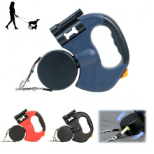 Dual Retractable Dog Leash with LED Light & Waste Bag Holder, Tangle Free
