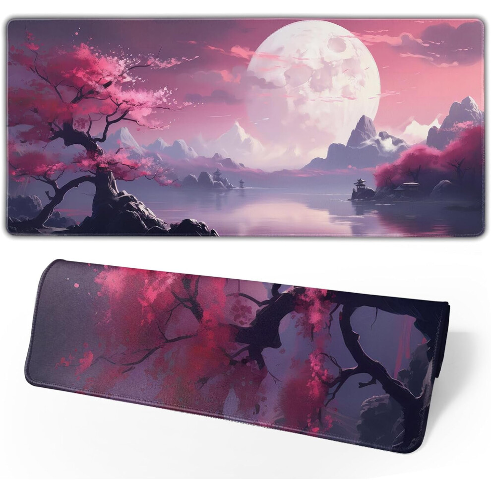 Watercolor Japanese Large Gaming Mouse Pad 31.5X11.8 In, Non-Slip Base & Stitched Edge Â Compatible With All Mice 9165521446094