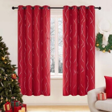 Christmas Curtains, Red Blackout & Thermal Insulated Drapes, Wave Dot Foil Print, 52x72", 2 Panels, Machine-Washable