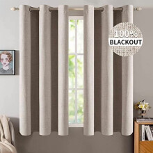 Linen Blackout Curtains and Drapes 100% Room Darkening Thermal Insulated Grommet Window Panels with Coating 2 PCs W 42 x L 63 inches Khaki