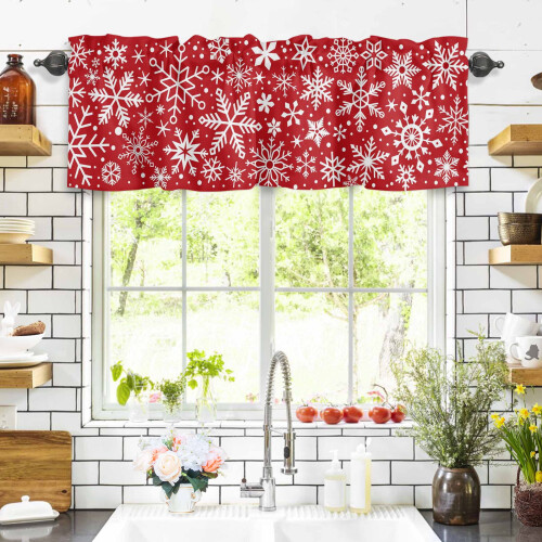 Röd snöflingegardin 142x43 cm 2