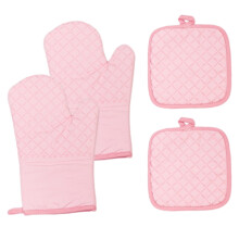 Gants de cuisine et maniques résistants à la chaleur - Lot de 4 gants et maniques en coton avec poignée en silicone antidérapante et manches