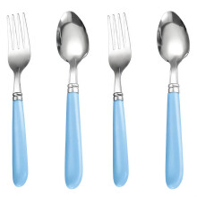 Ensemble fourchette et cuillère pour tout-petits, manche en plastique, acier inoxydable, 4 pièces