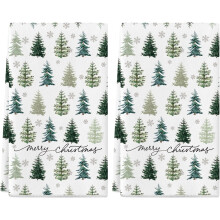 Lot de 2 torchons de cuisine de Noël, 45 x 65 cm, motif sapin, torchons à vaisselle et à mains – Décoration de fêtes, chiffon de séchage
