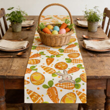 Chemin de table de Pâques en lin 33 x 120 cm, motif lapins et œufs – Décoration champêtre multicolore pour table à manger, buffet, maison de