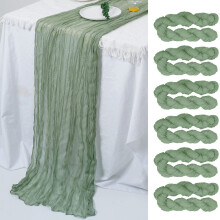 Chemin de table en mousseline verte de 401 cm (158 po) – Tissu bohème transparent et rustique pour la décoration de mariages, de fêtes