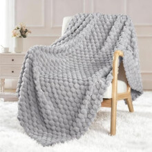 Extra Large Fleece Throw Blanket for Couch, 50x70 Inches Stylish Jacquard Soft Throw Blanket, Fuzzy Cozy Lightweight for Winter, Light Grey
