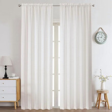 White Faux Linen Curtains 84" L x 40" W, 2 Panels, Semi Light Filtering, Soft Airy Farmhouse Style – Compatible with Standard Rods