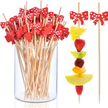100 palillos de cóctel con lazo rojo, palitos de bambú de 12 cm para cócteles, aperitivos y postres – Decoración para fiestas de bodas, San