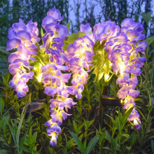 Lampe solaire en forme de fleur de glycine avec 12 LED – Étanche IP65, piquet de sol, pour allée/terrasse, violette, adaptée à une utilisation