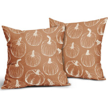 Capas de almofada com estampa de abóbora de outono, 50x50 cm, conjunto de 2, decoração de outono/Ação de Graças, laranja queimado, linho estilo
