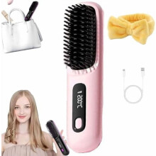 Dobíjecí kartáč na žehlení vlasů, 3 nastavení teploty, bezdrátový a přenosný, styling na mokré i suché vlasy, keramický povlak –
