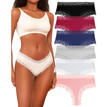 Womens Cotton Underwear Sexy Lace Hipster Panties Soft Breathable Cotton Brazilian Bikini Ladies6Pack