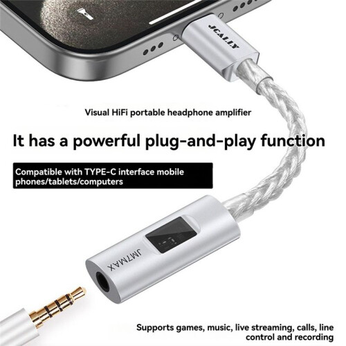 JCALLY JM7MAX Type-C Portable Amplifier Visual HiFi USB to 3.5mm Digital CX31993 DAC Adapter for Android/IOS Support Mic 2