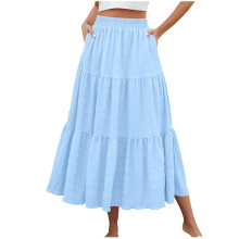 Gonna da donna a vita alta, lunga maxi, tinta unita, fluida, casual da spiaggia, con elastico in vita e tasche, gonna estiva a trapezio per donna,