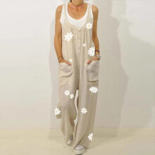 Liquidação! Calça feminina lulshou, macacão casual confortável com estampa floral, gola redonda e botões.