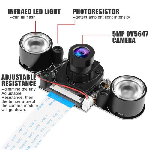 2X para Câmera Raspberry Pi 4B com Suporte e Cabo Módulo de Câmera IR 5MP OV5647 Webcam Alternando Automaticamente Entre o Dia 2