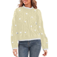 Suéter feminino amarelo de tricô, manga comprida e gola redonda.