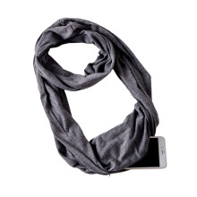 Lichtgewicht, elastische sjaal met ritssluiting voor dames, perfect voor de herfst, reis en lente. Zachte sjaal met zakje, oneindigheidssjaal, grijs,