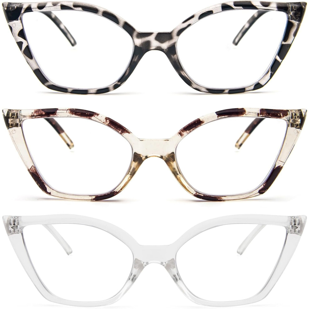 Cat Eye Reading Glasses for Women 3 Pack Anti Blue Light Computer Readers Stylish Retro with Spring Hinge