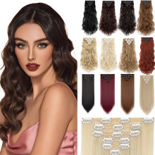 Extension per capelli con clip, capelli sintetici, 7 pezzi, doppia trama, lunghi, ondulati e lisci per donna.