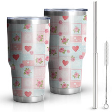 Bicchiere termico Pioneer Flower da 887 ml con stampa floreale, doppia parete con isolamento sottovuoto, coperchio a prova di perdite senza BPA e