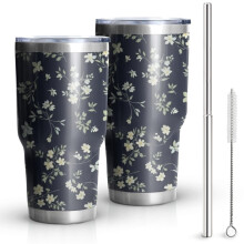 Pioneer Flower Trinkbecher mit Blumenmuster (887 ml), doppelwandig vakuumisoliert, BPA-freier, auslaufsicherer Deckel und wiederverwendbare