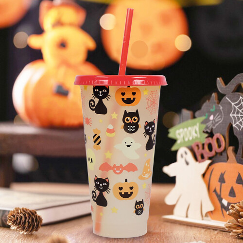 MOQIN Ποτήρια Halloween 24oz με καπάκια και καλαμάκια που αλλάζουν χρώμα – 1