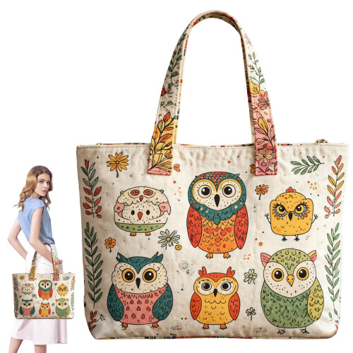 Τσάντα Tote YOCBZ Spring – Τσάντα Tote από καμβά Hello Spring Cat Owl για γυναίκες, δώρο για λάτρεις 2