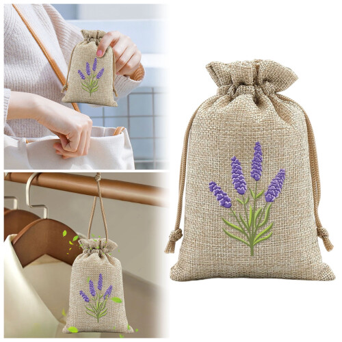 Pacote com 12 Sacos de Juta com Cordão para Sachês de Lavanda e 1