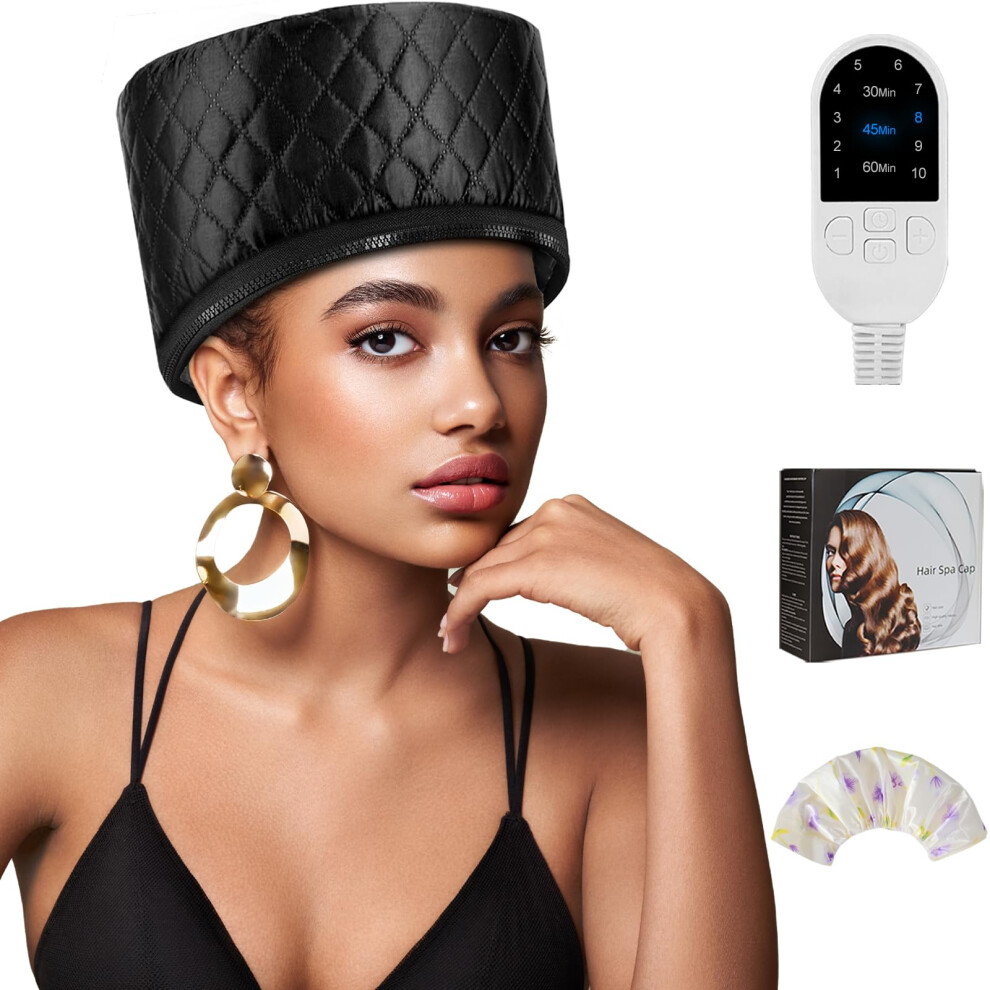Hair Steamer Cap with 10Level Quick Heating and Adjustable Temperature for Deep Conditioning at Home
