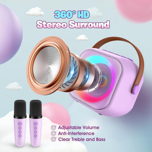Kids Karaoke Machine with 2 Microphones Purple 1