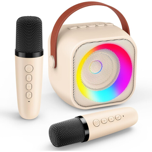 Kids Karaoke Machine with 2 Microphones LED Beige