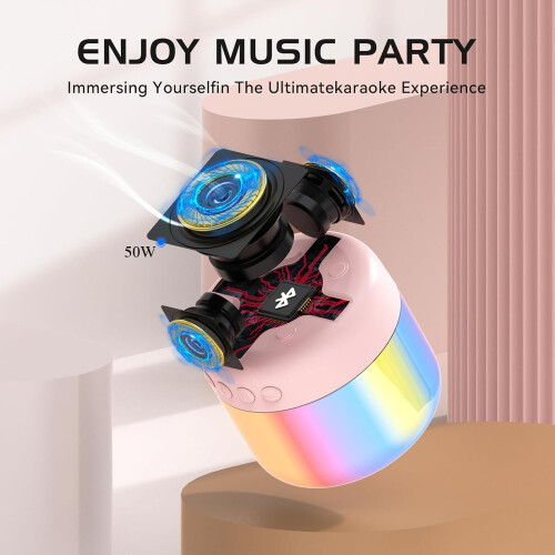 Portable Pink Karaoke Machine with Dual Microphones 1
