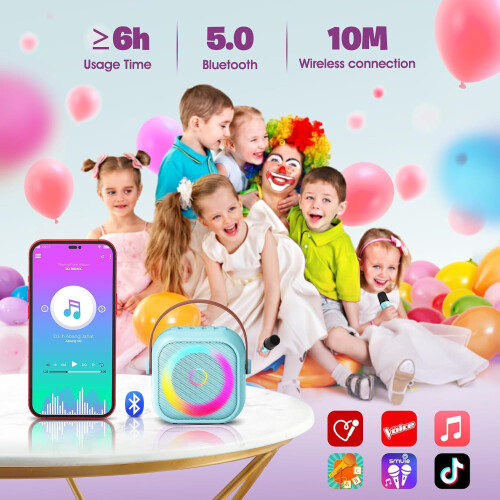 Kids Karaoke Machine with 2 Microphones Blue 2