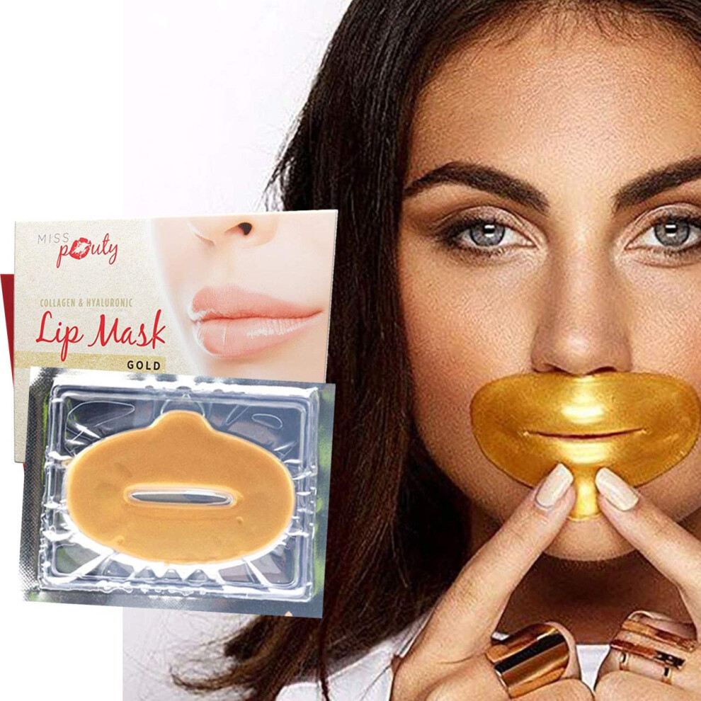 Miss Pouty Gold Lip Mask X5 ? Collagen, Hyaluronic Acid, Plumping, Hydrating, Anti-Ageing, Moisturising, Soothing, Fuller Lips, Dry Lip Repair, Anti-Wrinkle,