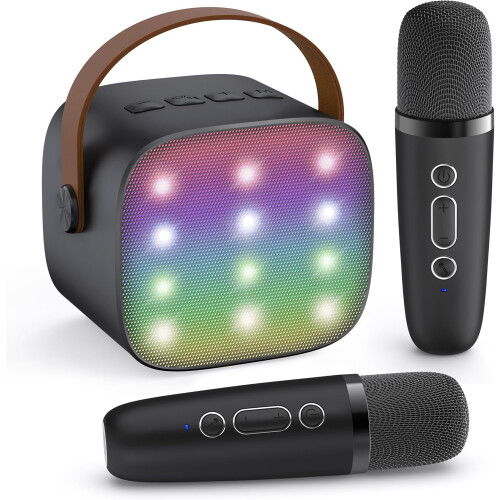 Portable Mini Karaoke Machine with Dual Mics Black