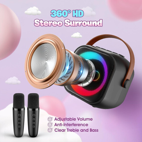 Kids Karaoke Machine with 2 Microphones Black 1