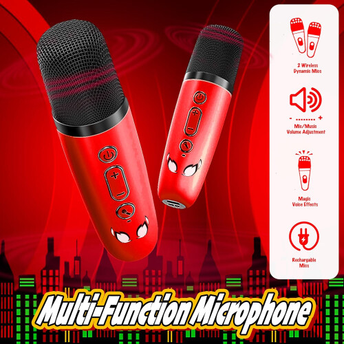 Spider-Themed Mini Karaoke Machine with 2 Microphones & Magic Voice Effects 2