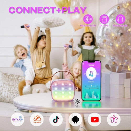 Mini Karaoke Machine with Dual Mics Purple 2