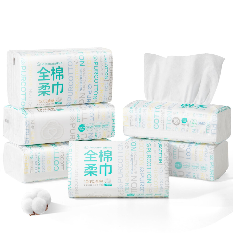 Smile & Smile Purcotton Disposable Face Towel, 100% Cotton Dry Wipes, Biodegradable And Unscented Cotton Tissue, 600 Ct Face Cloths For Makeup Removing, Skin Care,