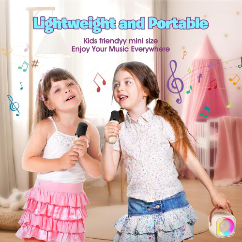 Kids Karaoke Machine with 2 Microphones LED Beige 1