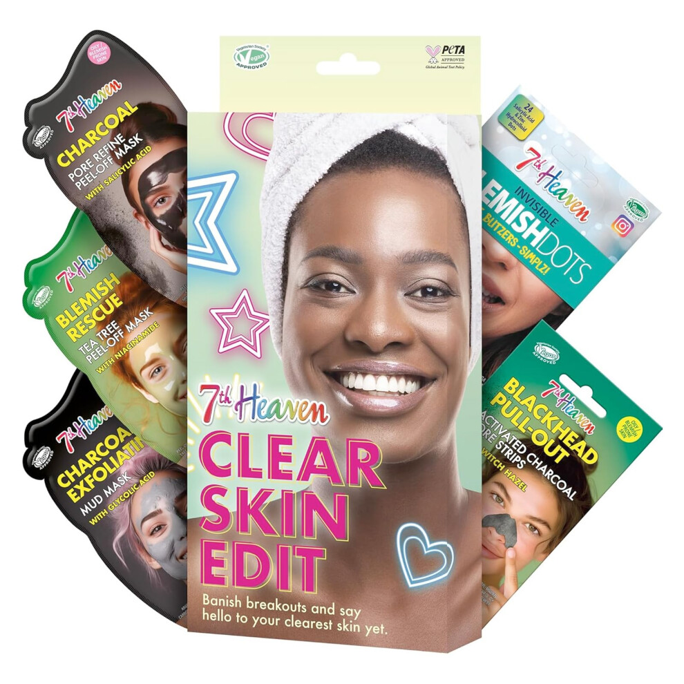 7Th Heaven Clear Skin Edit Skincare Kit - 3 Face Masks, Nose Pore Strips And Blemish Dots